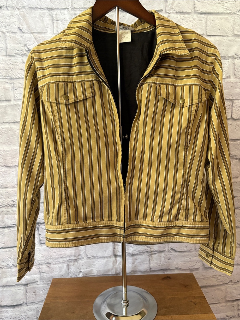 jax country Vintage Women's Striped Brown & Tan Tailored Zip Jacket Medium